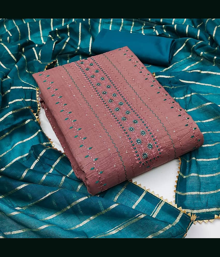 Rangtulika Ethnics Unstitched Cotton Embroidered Dress Material - Purple ( Pack of 1 )