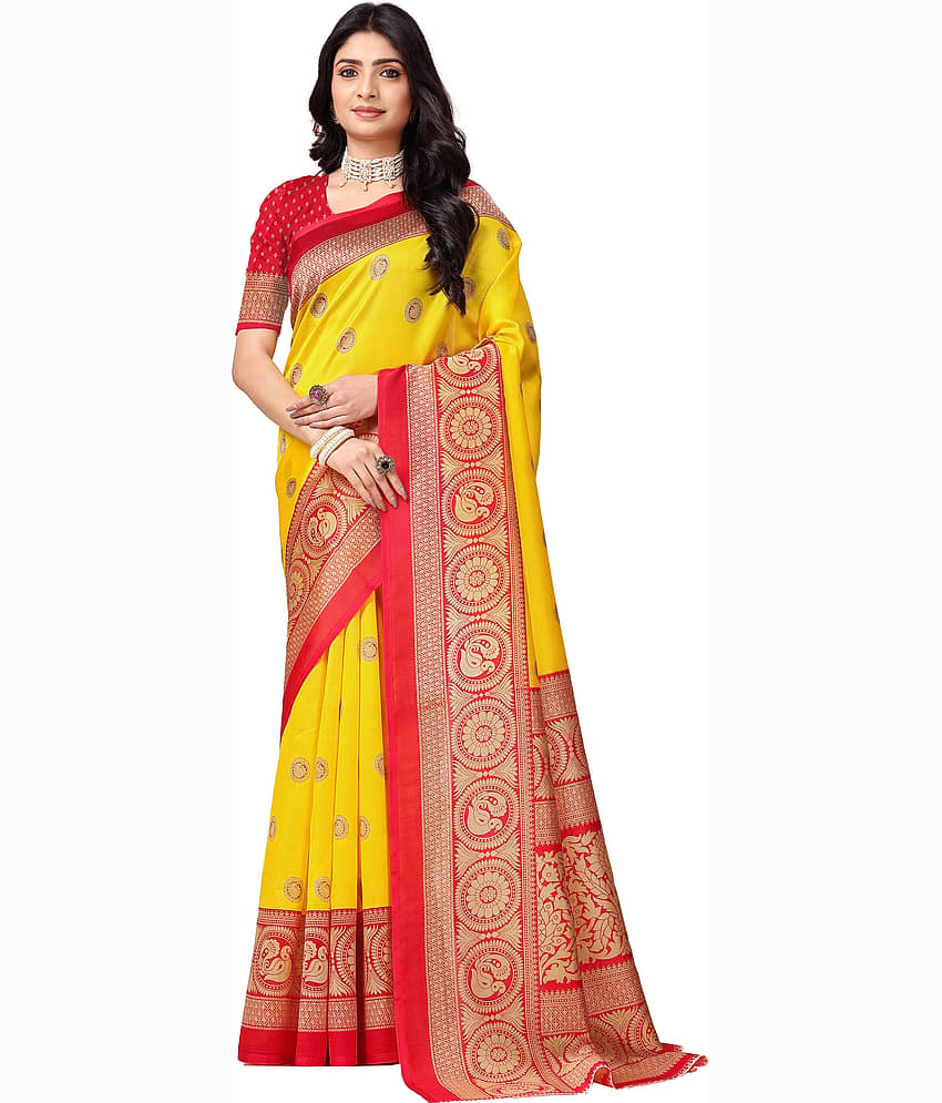 Kanooda Prints Art Silk Printed Saree With Unstitched Blouse Piece ( Pink )