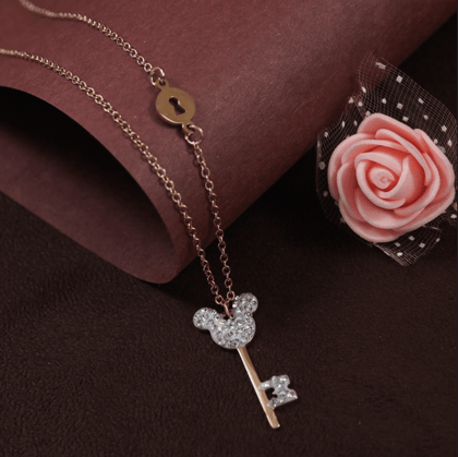 Stainless Steel Rosegold Plated Mouse Face Shaped Key Chain Pendant- STNK 3932