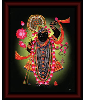 saf Lord Shri Nath Ji Sparkle Coated Digital Reprint 13.25 inch x 9.25 inch Painting (With Frame)