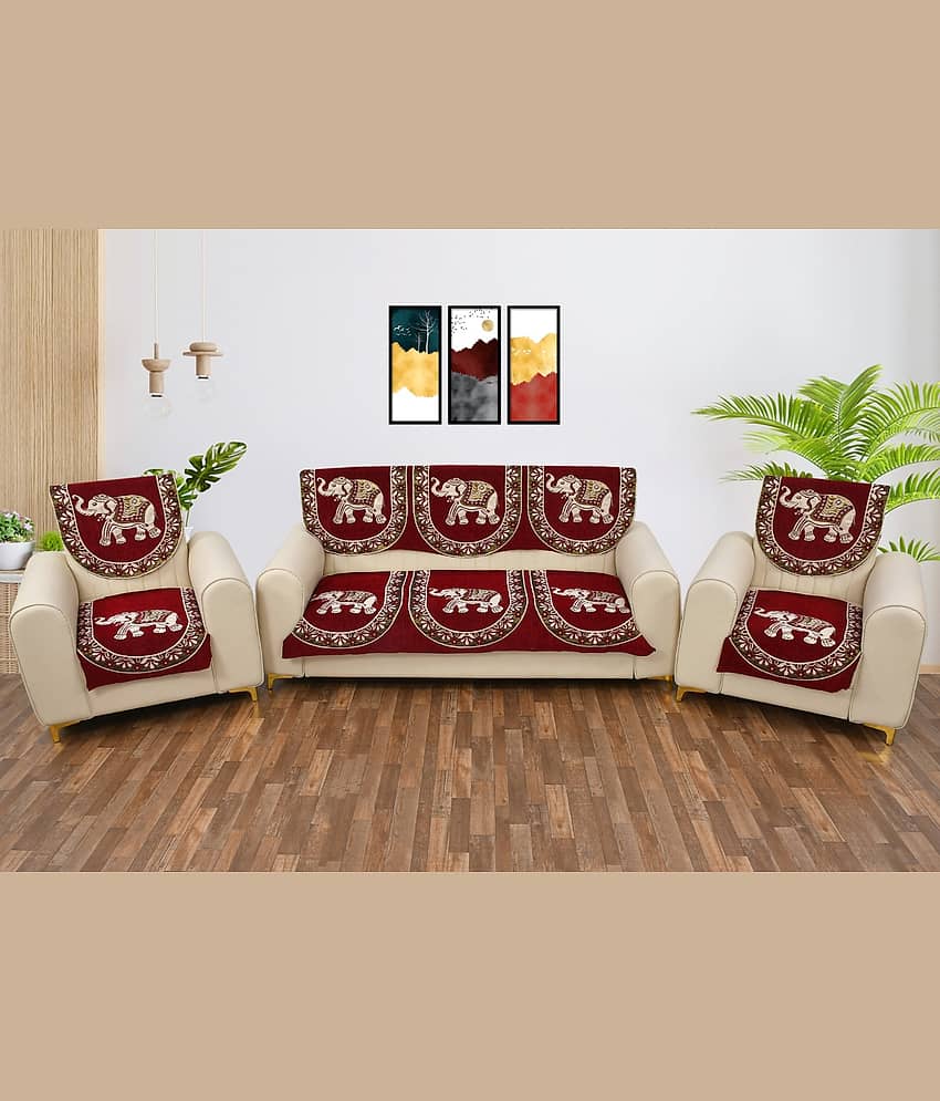 FURNISHING HUT 5 Seater Chenille Sofa Cover Set ( Pack of 1 )