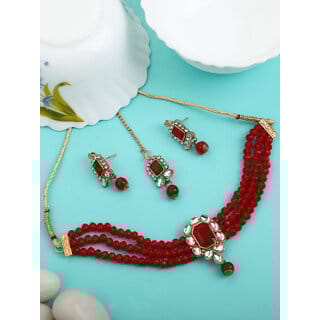 Maroon Crystal Kundan Beautiful All Occasions 4pc  Jewellery Set