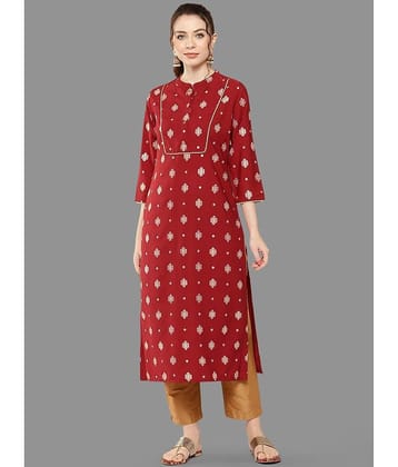Janasya Rayon Printed Straight Women's Kurti - Red ( Pack of 1 )