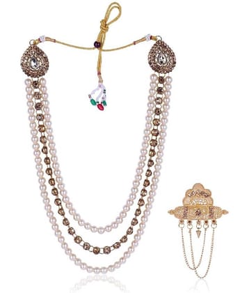 JDulha groom sherwani Necklace/Moti Mala for Men for wedding | Groom Mala and Brooch Set