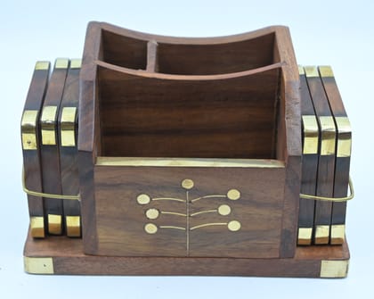 Wooden Desk Organizer with Mobile Stand & Coaster Holder Wooden Desk Organizer with Mobile Stand & Coaster Holder