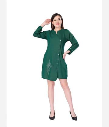 Mantra Fashion Women Cotton Embroidered Fit & Flare Dress ( Green )