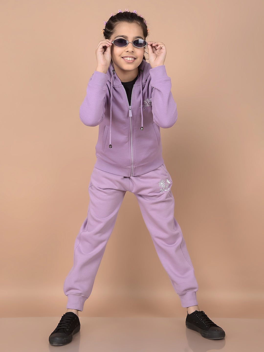 Purple Typographic Print Hooded Neck Sweatshirt-9-10Y / Purple