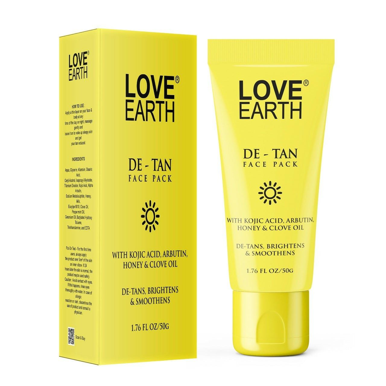 Love Earth De-Tan Face Pack for Instant Tan Removal Brightens & Smoothens All Skin Type 50g