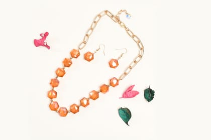 Gold Paparazzi necklace & Drop Earring.-Orange