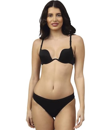 PrettyCat Polyester Women's Bra & Panty Set ( Black )