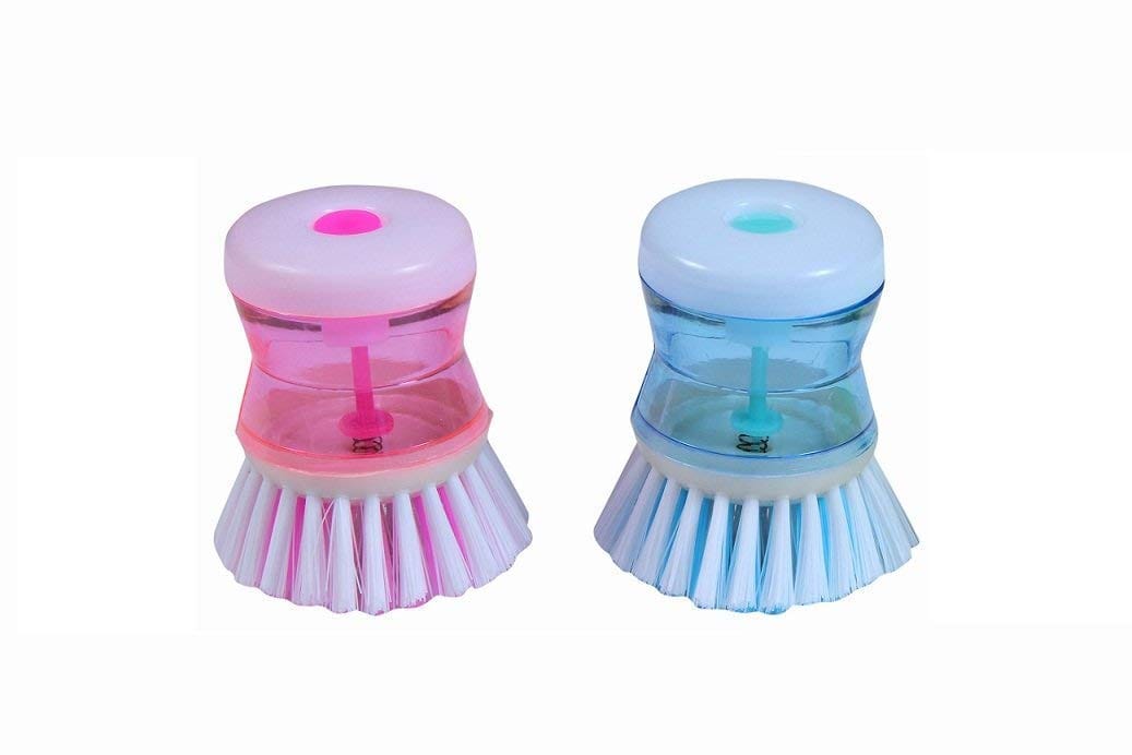 Nawani Set of 2 Dish/Washbasin Plastic Cleaning Brush with Liquid Soap Dispenser