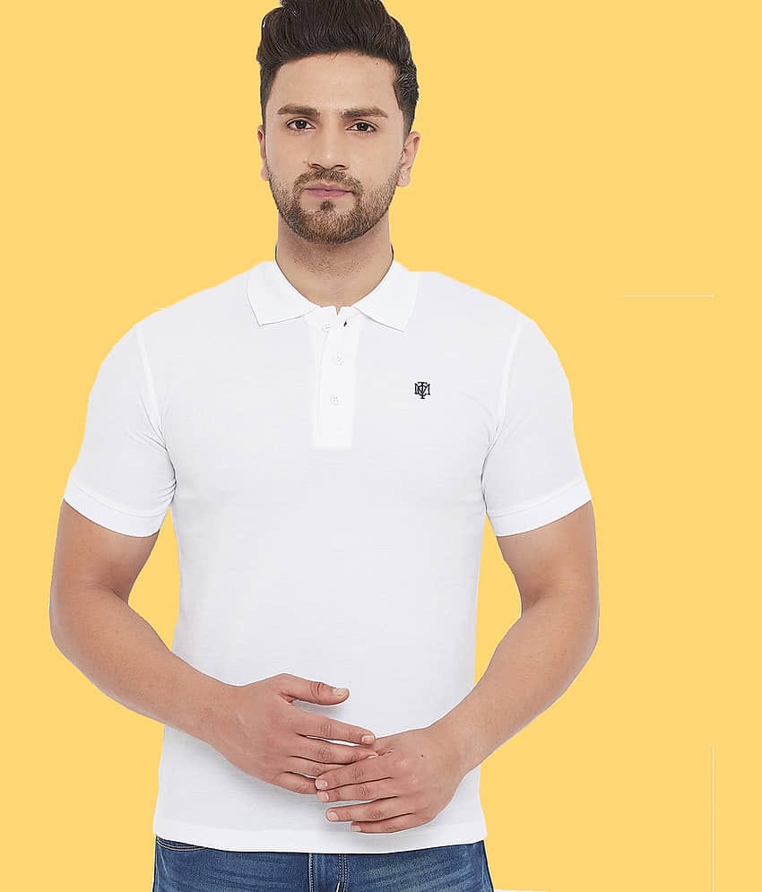 The Million Club Pack of 1 Cotton Regular Fit Solid Half Sleeves Men's Polo T Shirt ( White )