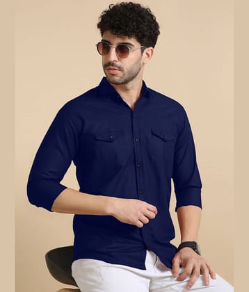 VTEXX Cotton Blend Regular Fit Solids Full Sleeves Men's Casual Shirt - Navy ( Pack of 1 )
