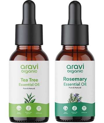 Aravi Organic Pure Rosemary & Tea Tree Essential Oil For Hair Growth and Acne Care (Pack of 2)
