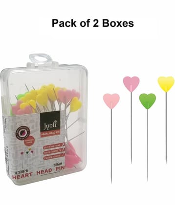 Jyoti Pearl Head Pins Heart Multicolored for Tailoring, Dressmaking, Crafting, Sewing, Ornament, Patch Work, Florist, Decorating, Hijab, and Scarf for Women # 22876 (50 Pins in a Box) - Pack of 2