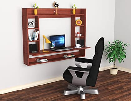 DAS Belén Engineered Wood Study Desk/Wall Mount Table with Book Shelf Classic Walnut