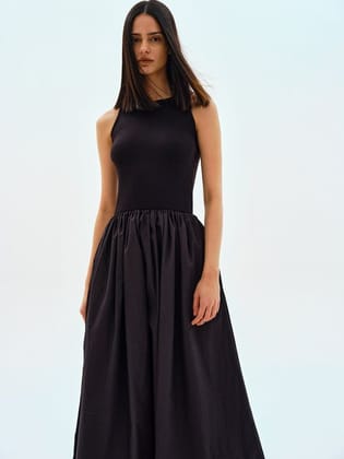 Jersey A-line Sleeveless Fit & Flare Midi Dress-Black / S