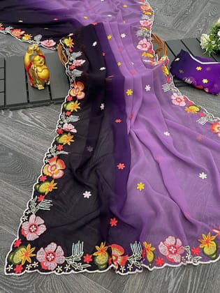 Stunning Sequence Work Multi Wine & Lavender Colour Saree