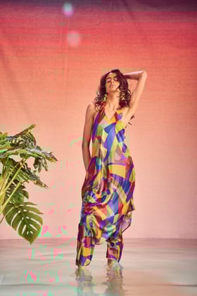 ABSTRACT HALTER PANT-XL / Multi
