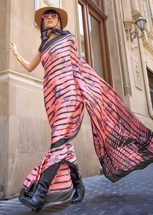 Coral Printed Satin Crepe Saree