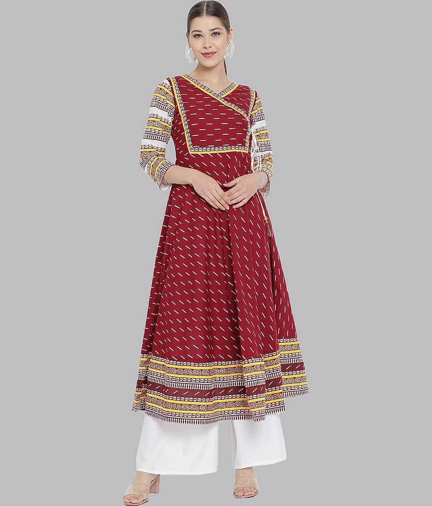 Yash Gallery - Maroon Cotton Women's Angrakha Kurti ( Pack of 1 )