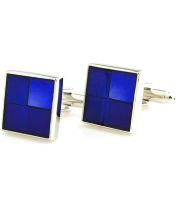 ZIVOM 3D Square Blue Checks Checkered Enamel Brass Formal Shirt Blazer Suit Cufflinks Pair Men Gift Box