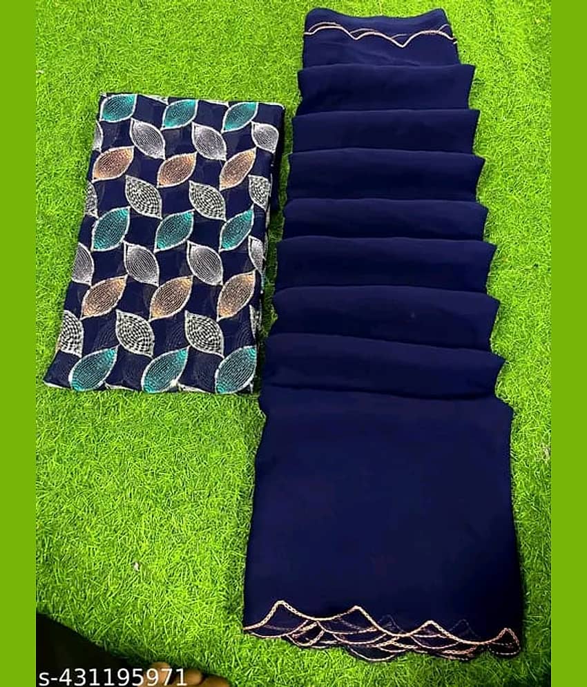 supalee Tex Georgette Solid Saree With Unstitched Blouse Piece ( Multicolor1 )