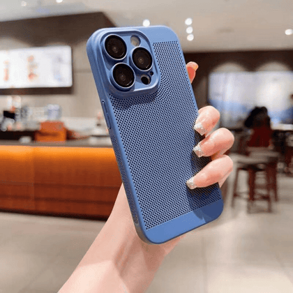 iPhone Series Ultra Thin Mesh Heat Dissipation Cooling Breathable Case With Camera Protection-iPhone 12 Pro Max / Blue