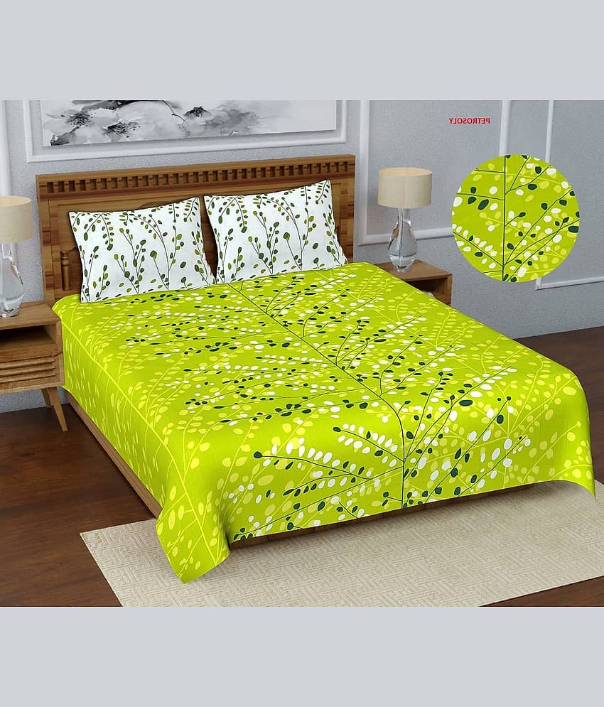 PETROSOLY Cotton 1 Double Bedsheet with 2 Pillow Covers ( Green )