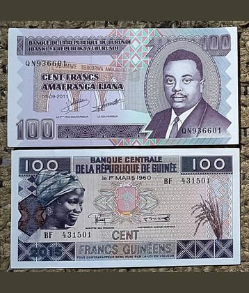 SUPER ANTIQUES GALLERY - 100 FRANCS BURUNDI AND GUINEA 2 NOTE SET 1 Paper currency & Bank notes
