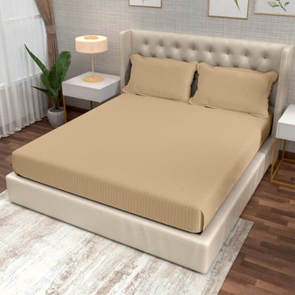 Beige Italian Stripes Flat King Size Bedsheet-King / BEIGE / HT208KS