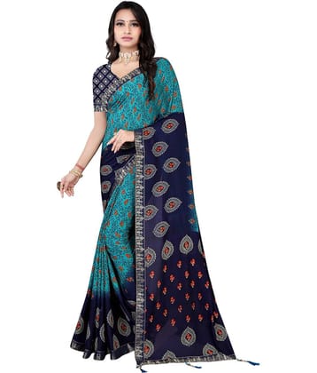 LEELAVATI Georgette Embroidered Saree With Unstitched Blouse Piece ( Navy Blue )