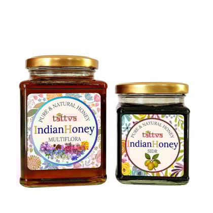 IndianHoney Himalayan Multiflora & Premium & Highly Medicinal Sidr Honey Combo Pack (500gm & 230gm) Himalayan Multiflora & Sidr