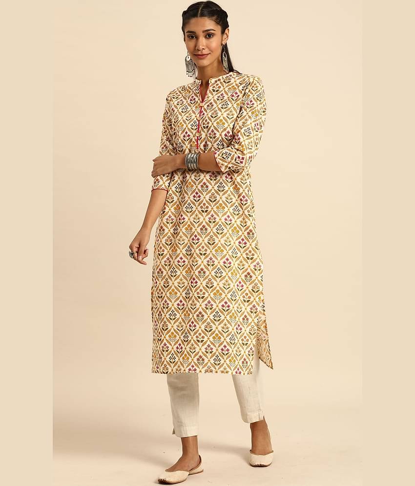 Rajnandini - Beige 100% Cotton Women's Straight Kurti ( Pack of 1 )