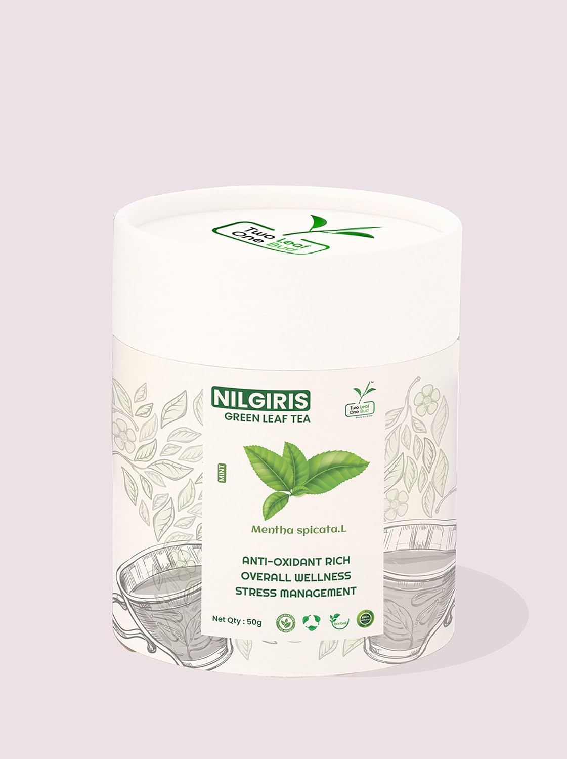 Two Leaf One Bud Nilgris Green Leaf Tea - Mint 50 Gms
