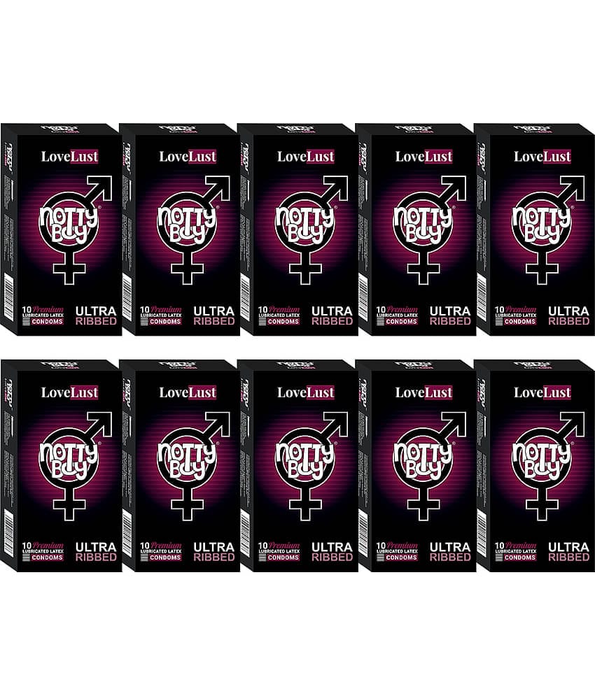 NottyBoy LoveLust Ultra Ribbed Lubricated Condoms -  100 Units