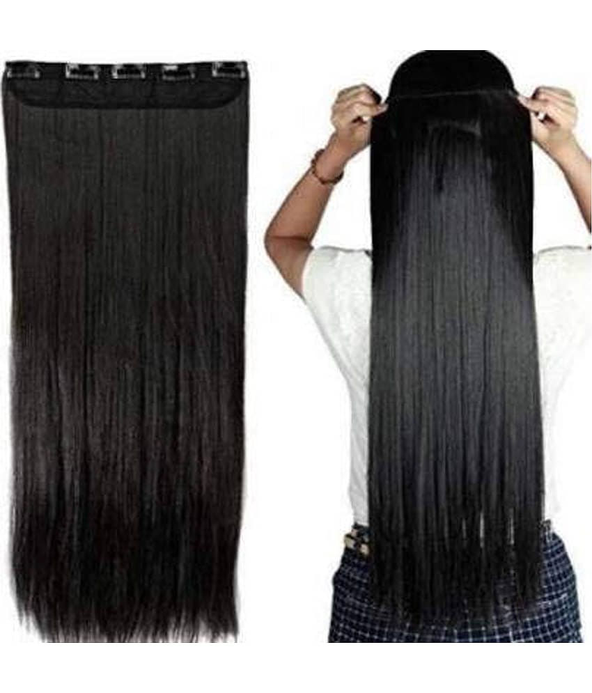 VSAKSH Women's Black Straight Hair Extension with 5 Clips