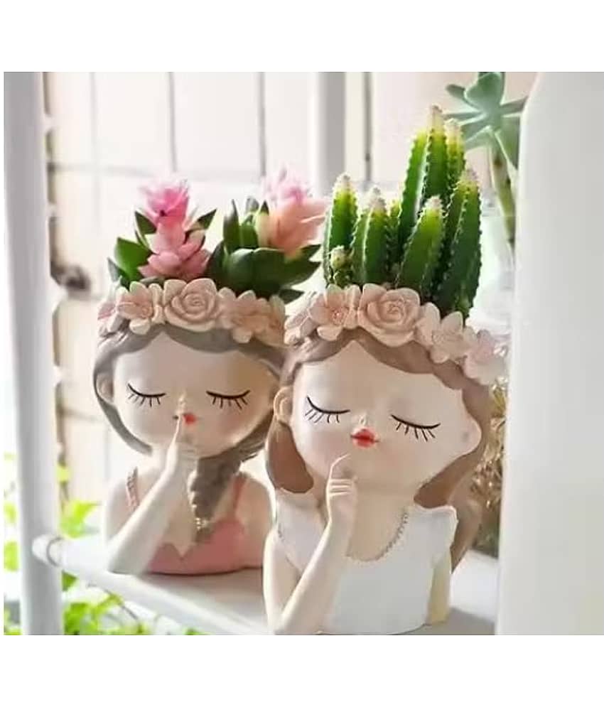 Cute Beautiful Combo Flower Girls Succulent Planter Pots Container | Garden Decor Set for Home Office Desktop Gift Decoration (Face Girl (Pack of 2)