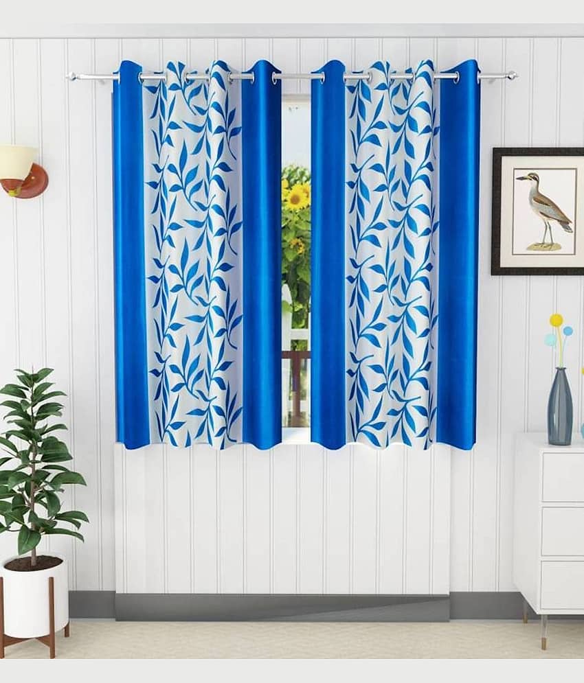 N2C Home Floral Semi-Transparent Eyelet Curtain 5 ft ( Pack of 2 ) - Teal
