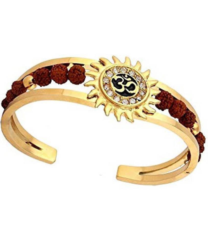 Cuff Kada Rudraksh American Diamond Gold Meena Om Sun Cuff Kada Bracelet for Men/Rudraksha Kada