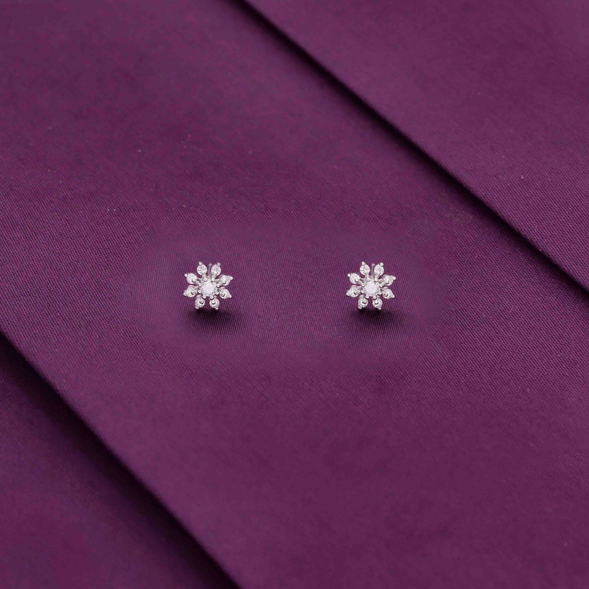 Sterling Floral Spectacle Stud Earring-White Stone / Silver