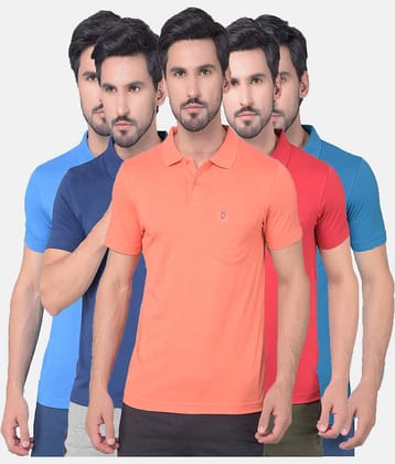 Dollar Cotton Blend Regular Fit Solid Half Sleeves Men's Polo T Shirt - Multicolor ( Pack of 5 )