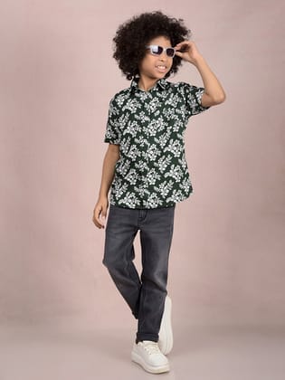 Green Printed 100% Cotton Shirt-9-10Y / Green
