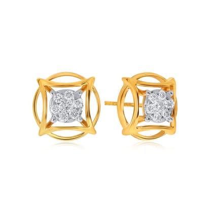 Senco Gold Geometric Diva Diamond Studs (2.4 gram / 0.16 Ct / HI-SI / 18K Yellow Gold)