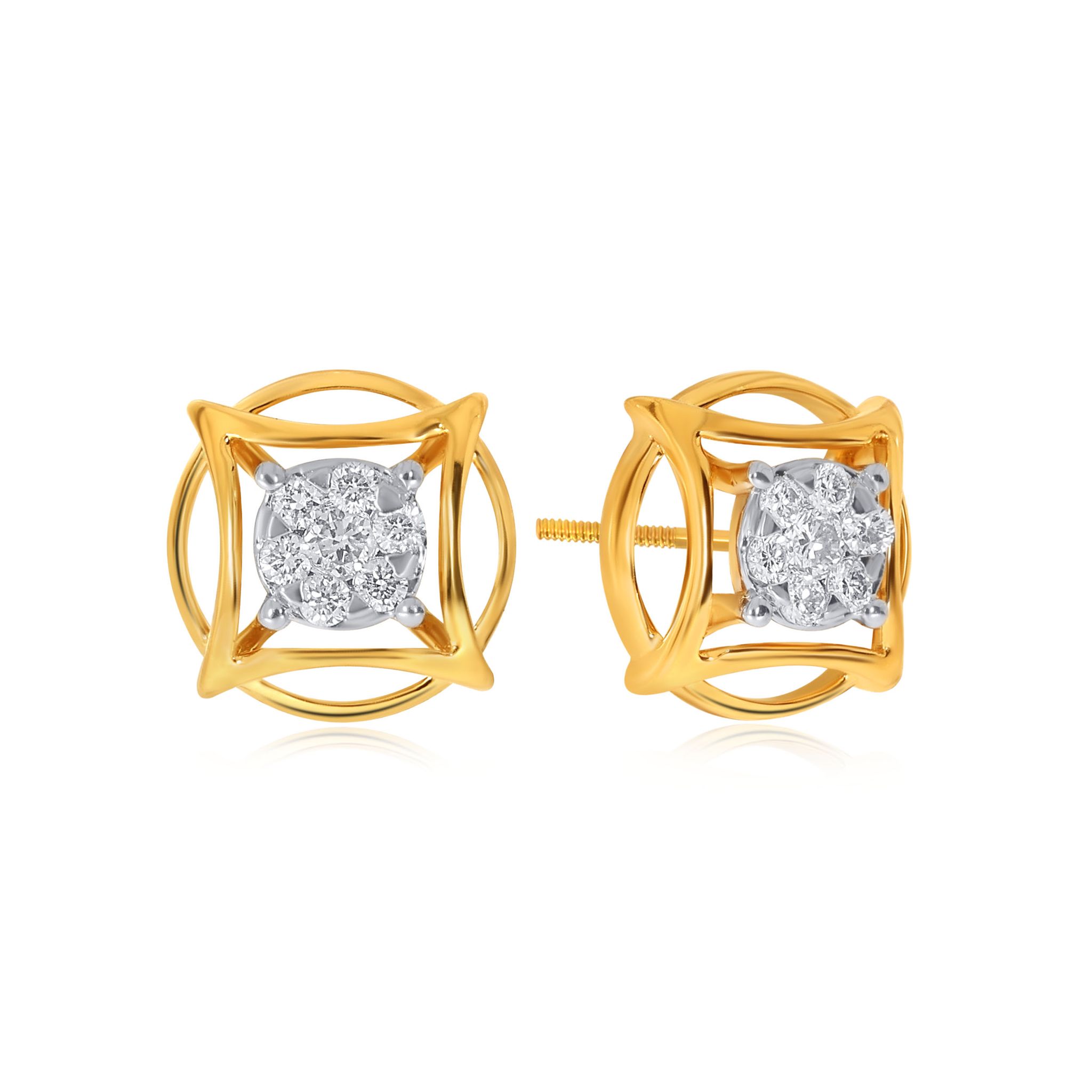 Senco Gold Geometric Diva Diamond Studs (2.4 gram / 0.16 Ct / HI-SI / 18K Yellow Gold)