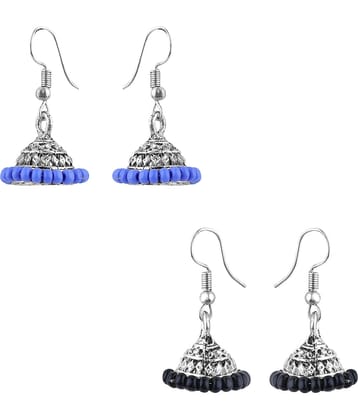 Silver Shine - Black Jhumki Earrings ( Pack of 2 )