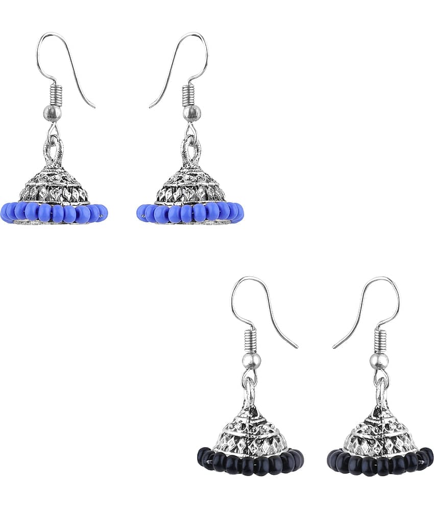 Silver Shine - Black Jhumki Earrings ( Pack of 2 )