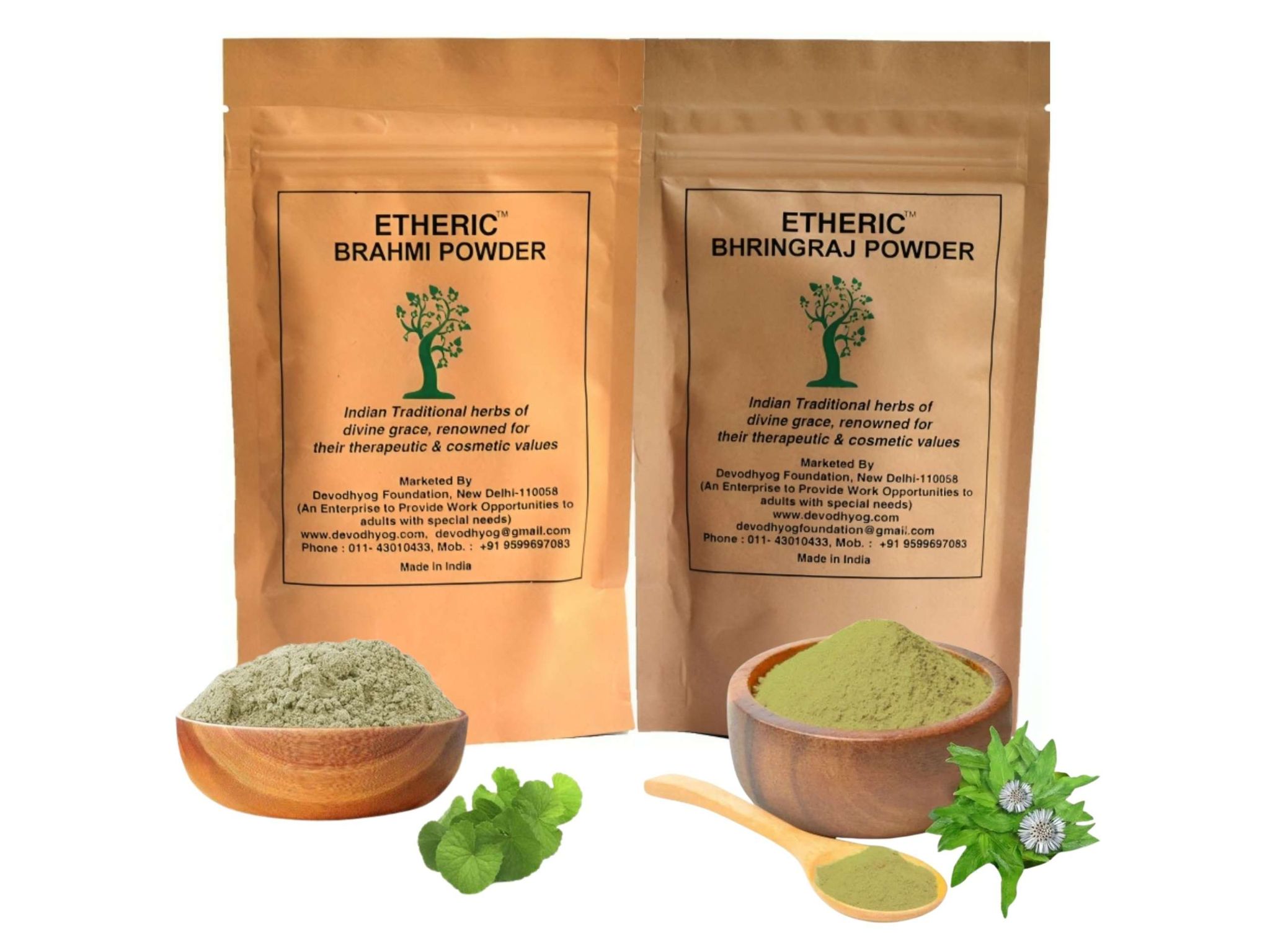 Etheric Bramhi + Bhringraj (2x100 Gram) Powder for Hair Treatment & Hair Growth