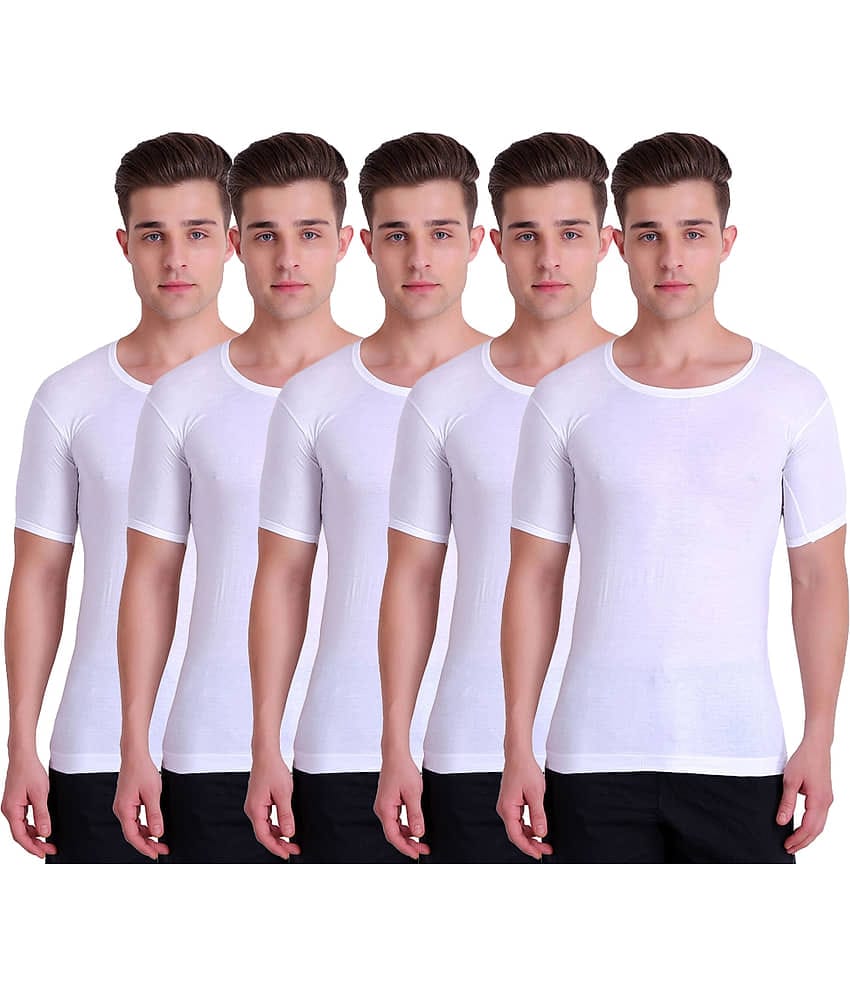 TT Pack of 5 Cotton Half Sleeve Vest For Men ( White )