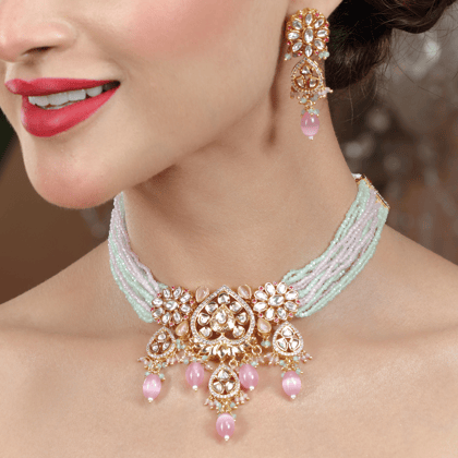 Gold Plated Kundan  Pearls Jewellery Set